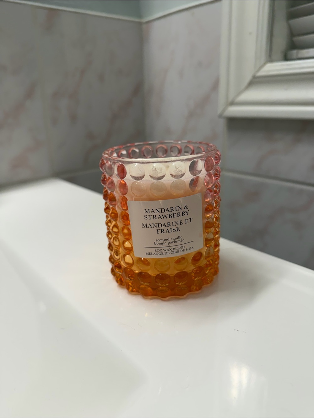 Mandarin & Strawberry Scented Candle - Pink/Orange Glass Jar